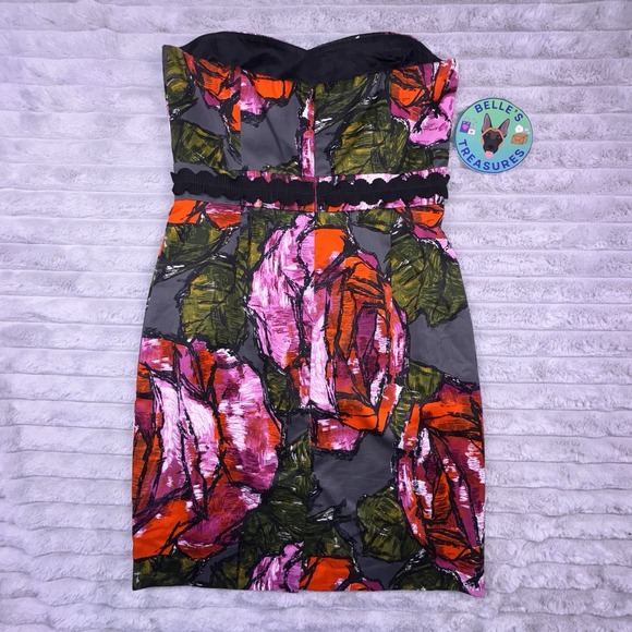 Trina‎ Turk Dress Size 6 Silk Strapless Floral Y2K Dark Romantic Coquette Sexy - Picture 8 of 10